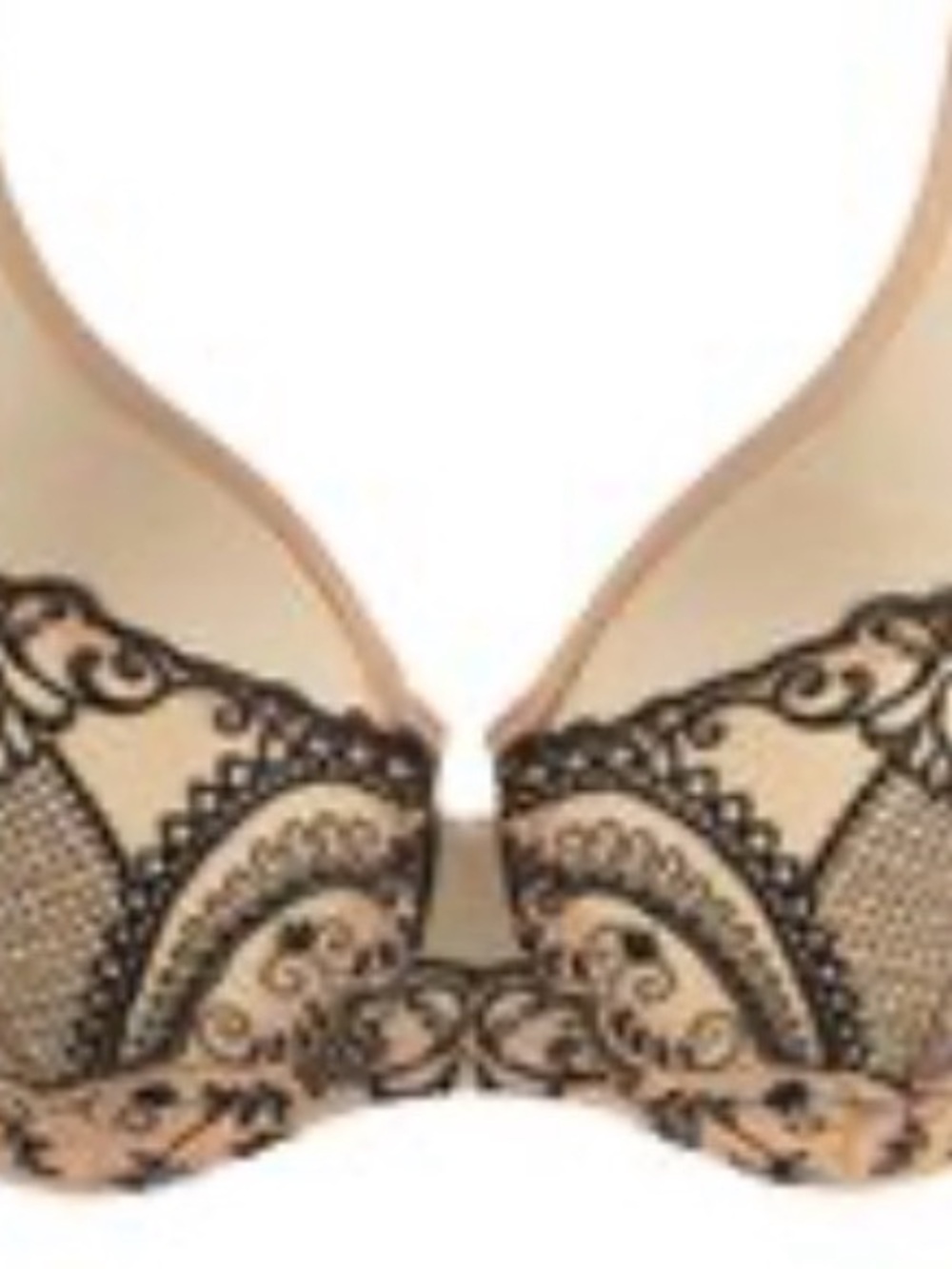 Nude & Black Lace Plunge Push-Up Bra